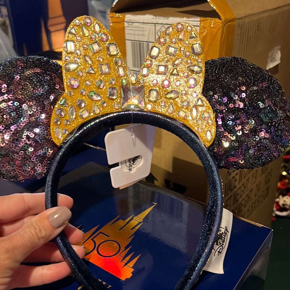 Minnie Mouse Jeweled Bow Ear Headband Walt Disney World 50th Anniversary GUC